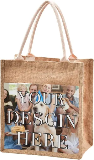 CaTaKu Custom Tote Bag with Handles & Zipper - Personalized Jute Bag for Reusable Shopping & Travel - 13" x 14