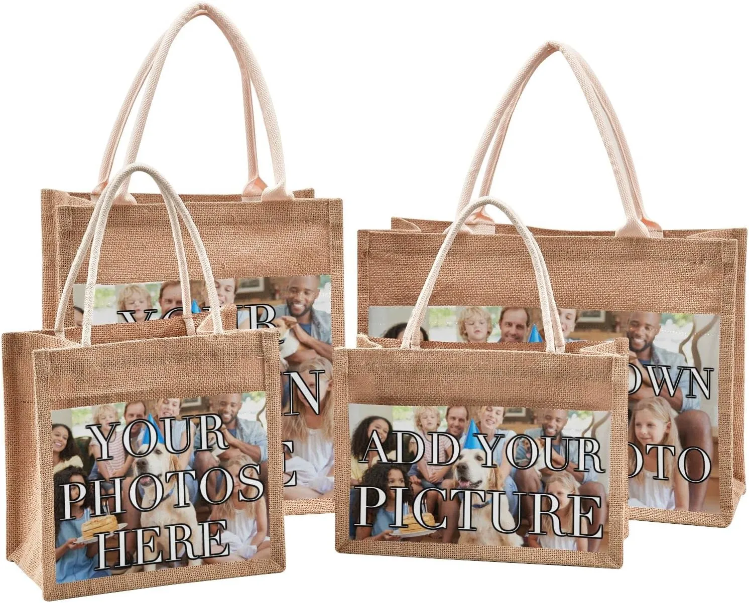 CaTaKu Custom Tote Bag with Handles & Zipper - Personalized Jute Bag for Reusable Shopping & Travel - 13" x 14
