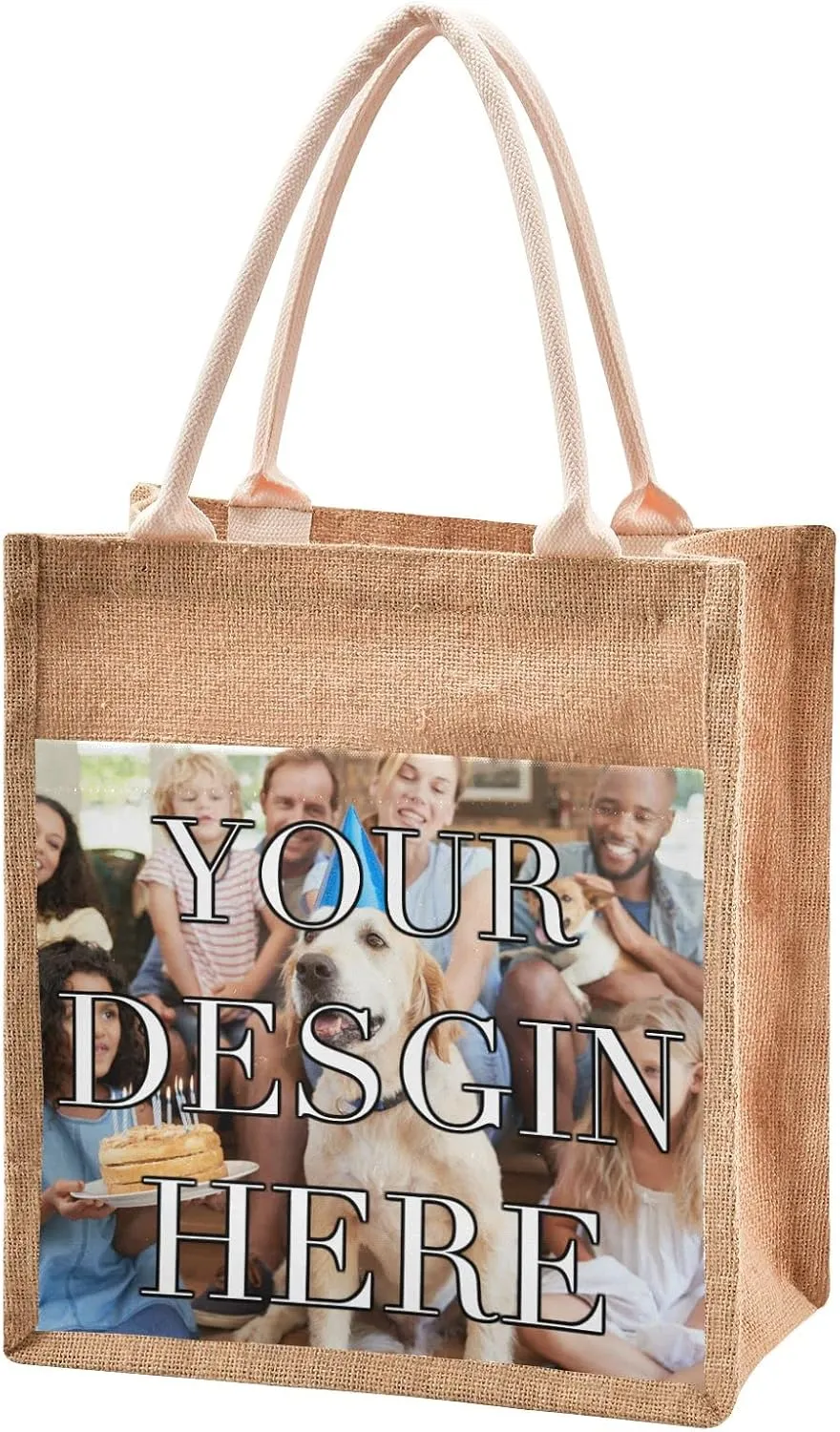CaTaKu Custom Tote Bag with Handles & Zipper - Personalized Jute Bag for Reusable Shopping & Travel - 13" x 14