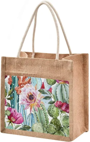 CaTaKu Jute Tote Bags with Handles & Zipper - Reusable Shopping & Gift Bags for Beach - 10" x 10"