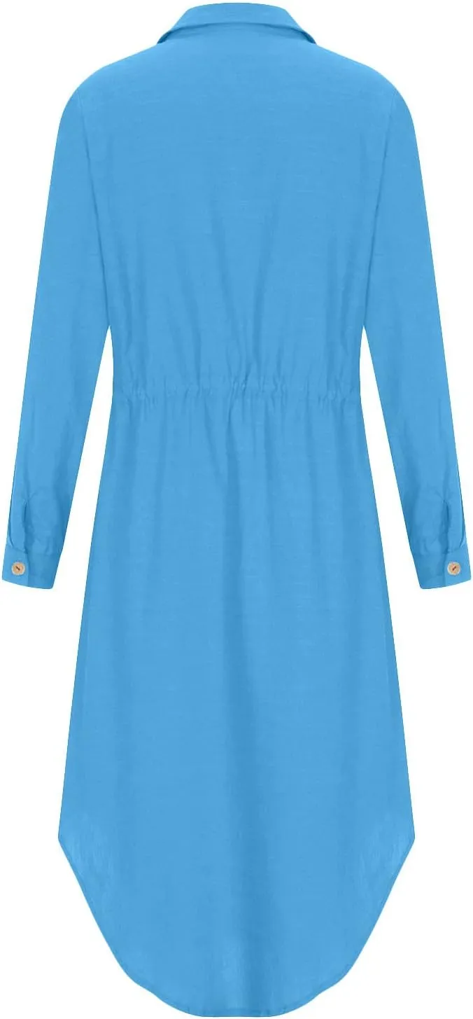 Ceboyel Linen Shirt Dresses for Women Button Down Drawstring Causal Dress Plain Long Maxi Dresses Trendy Ladies Outfits 2023