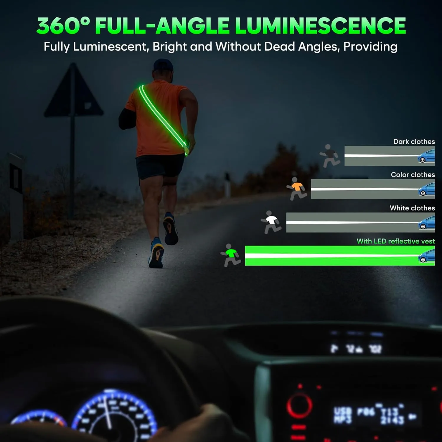 ChalkLit LED Reflective Night Running Gear High Visibility LED Flashing Sash
