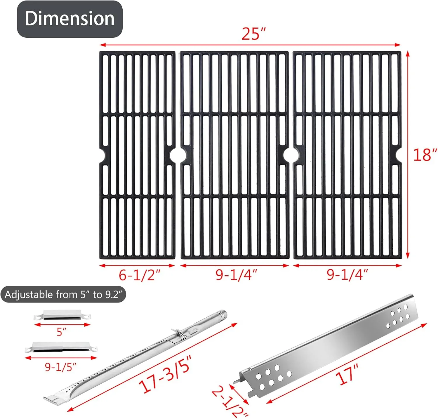 Charbrofire 463347518 463347519 Grill Replacement Parts for Charbroil Grill Grates Heat Plates 5 Burner 4633730139 463373319 463335517 463342119 G470-5200-W1 G470-0004-W1A G321-4C00-W1