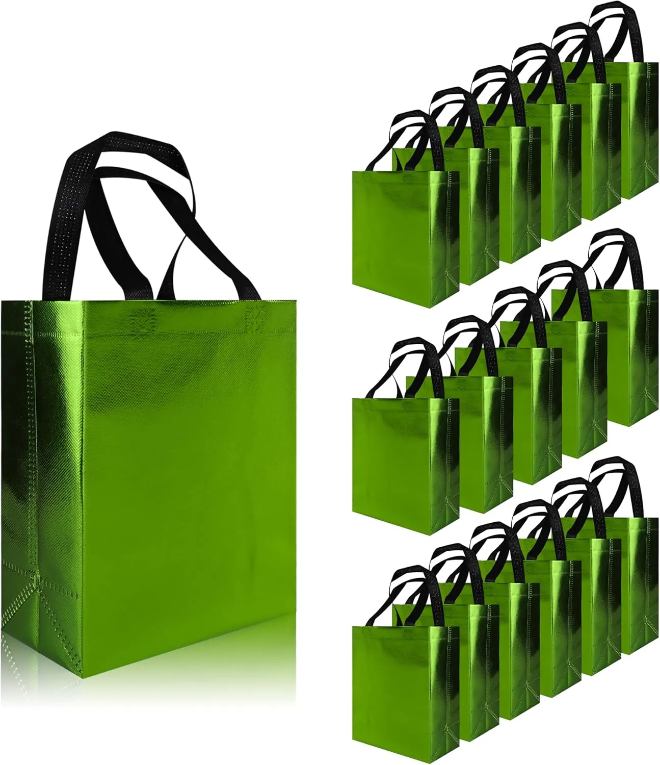 CHENGBAI TOTE Medium Glossy Bag Bulk, 18 Piece Shiny Green Reusable Glossy Gift Bags with handles, Used for gift wrap bag, Christmas, Birthdays, Festivals–12.2x8.3x2.4 In