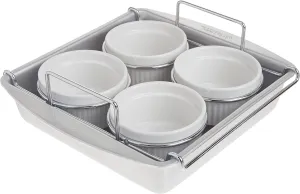 Chicago Metallic Professional 6-Piece Creme Brulee Set with 4 Porcelain Ramekins, 8-inch Square Pan and Wire Rack