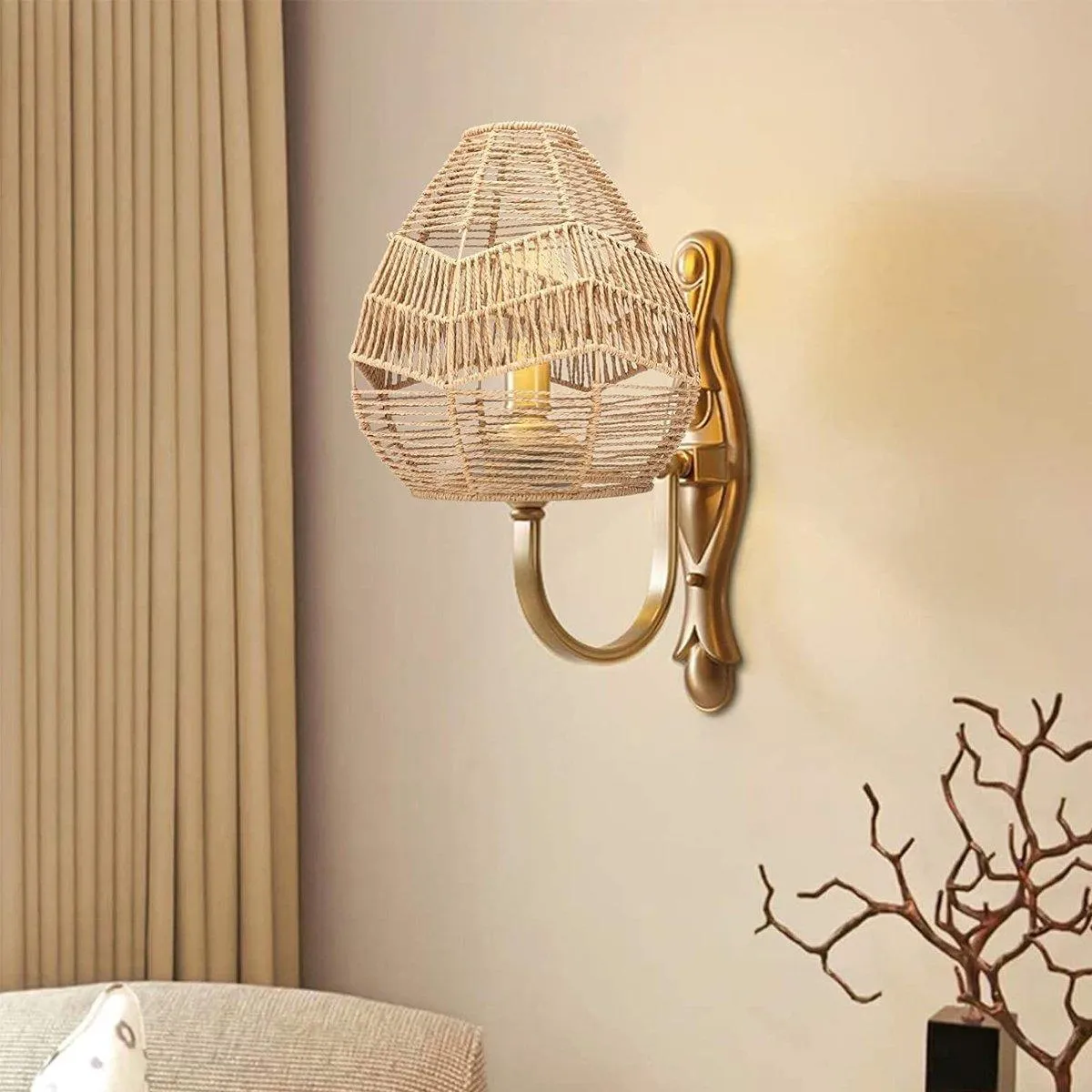 Chinese Style Imitation Rattan Lampshade DIY Weaving Lamp for Home Decor