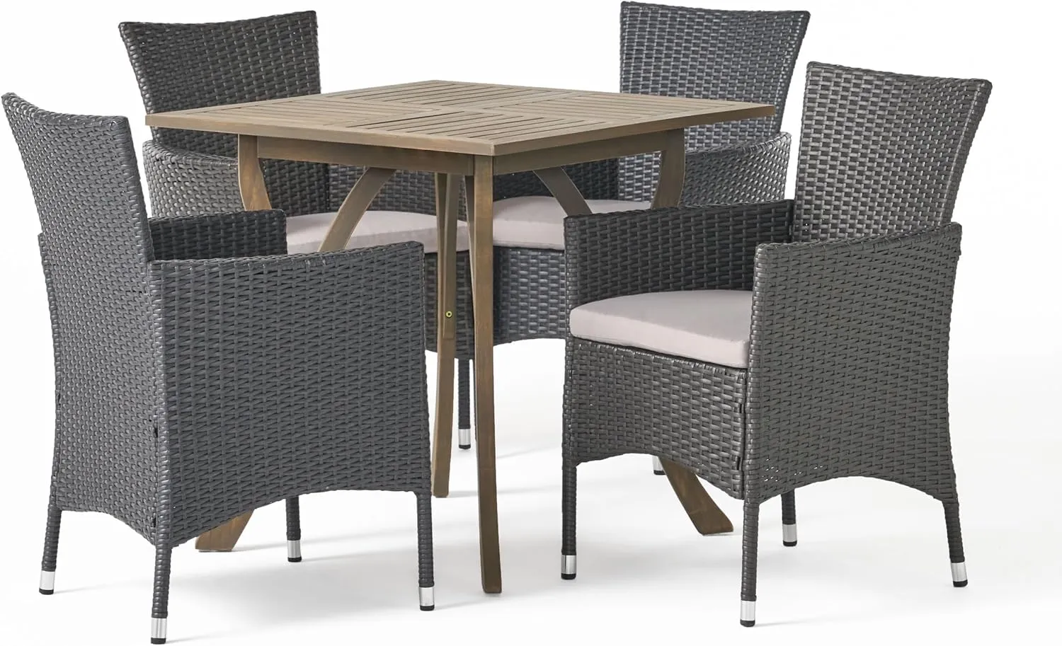 Christopher Knight Home Danby Outdoor 5 Piece Wood and Wicker Dining Set, 23.25 "W x 24 "D x 33 "H, Gray   Light Gray