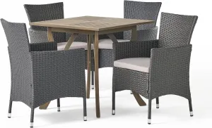 Christopher Knight Home Danby Outdoor 5 Piece Wood and Wicker Dining Set, 23.25 "W x 24 "D x 33 "H, Gray   Light Gray
