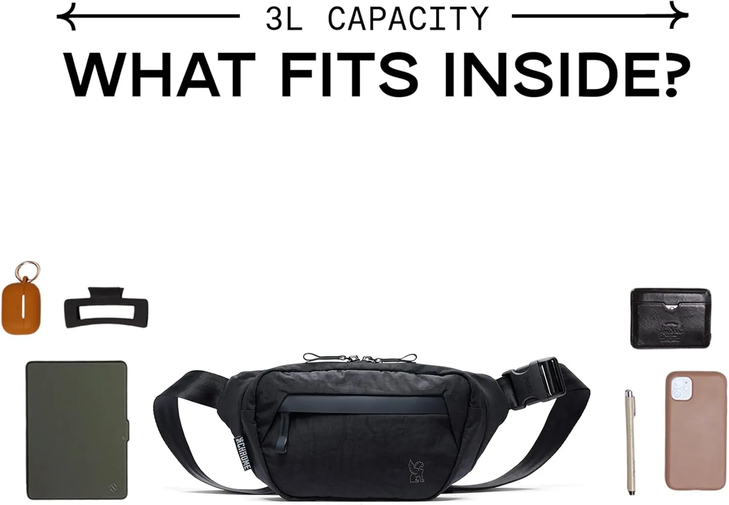 Chrome Industries Sabin Sling Bag for Men and Women – Large Main Compartment, Lightweight Recycled Materials – 3L, Black