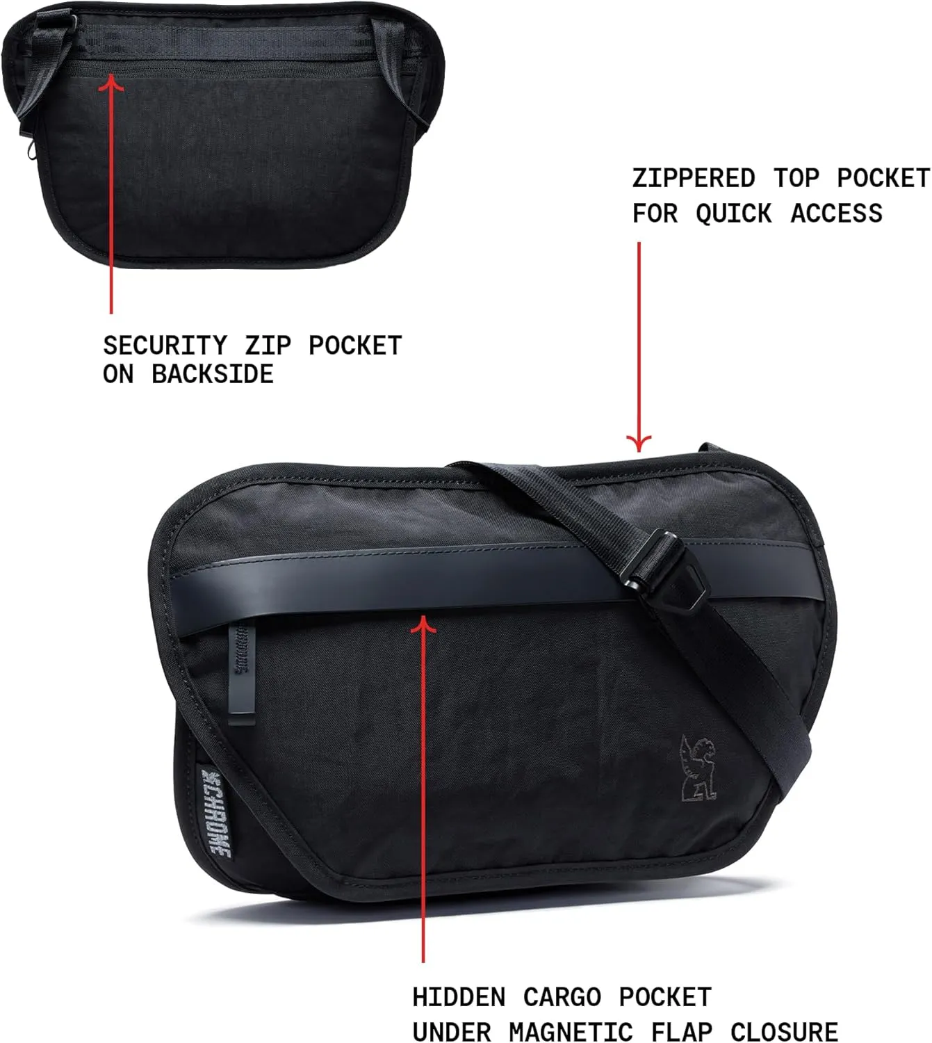Chrome Industries Sodo Crossbody Sling Bag for Men and Women, Zippered Phone, Security & Hidden Pockets, Recycled Materials