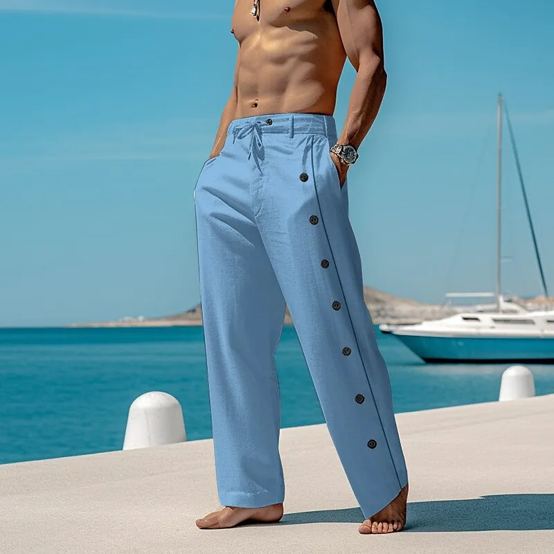 Classic Linen Ankle-Length Drawstring Pants
