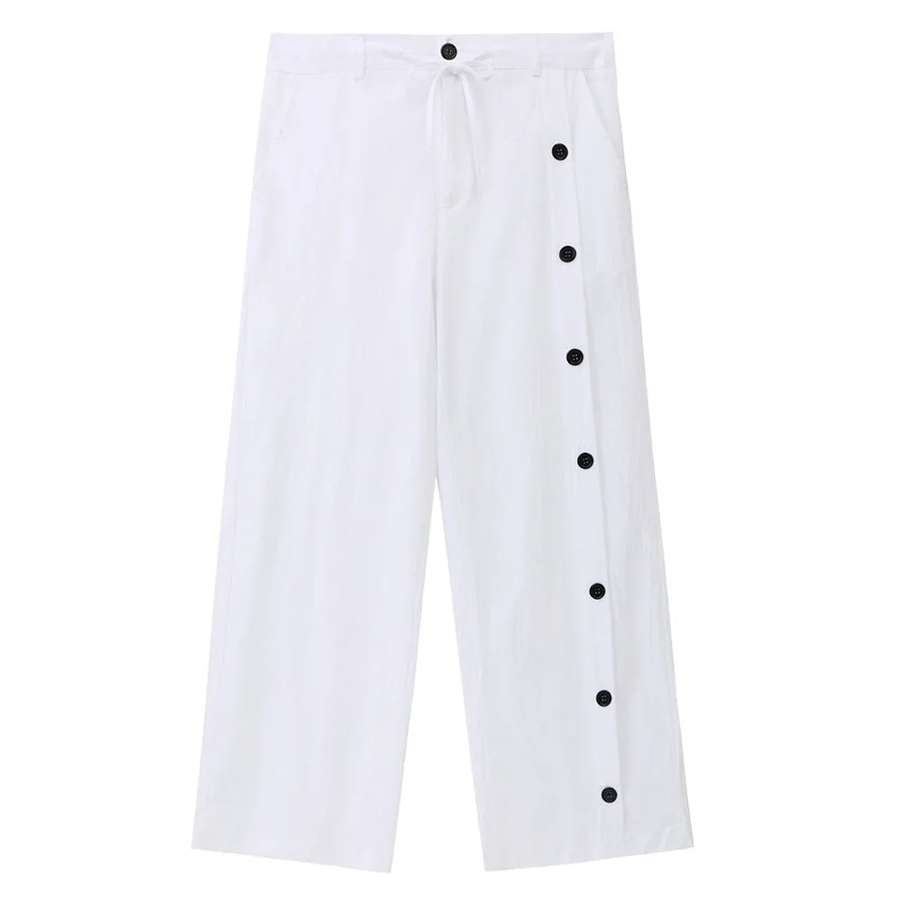 Classic Linen Ankle-Length Drawstring Pants