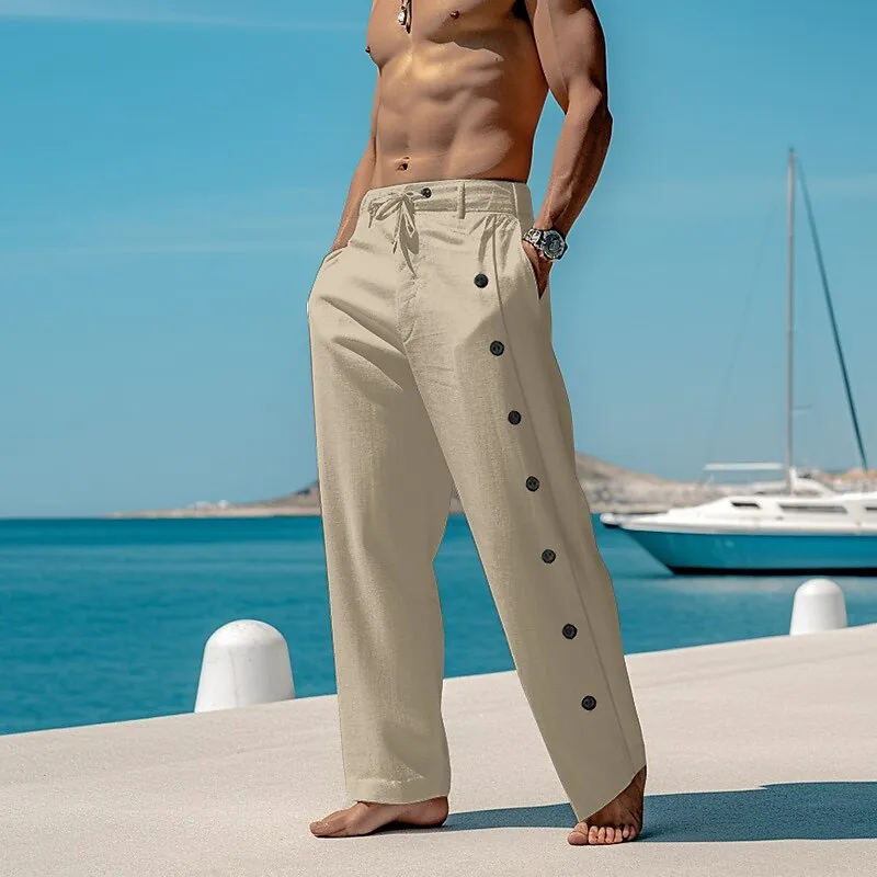 Classic Linen Ankle-Length Drawstring Pants