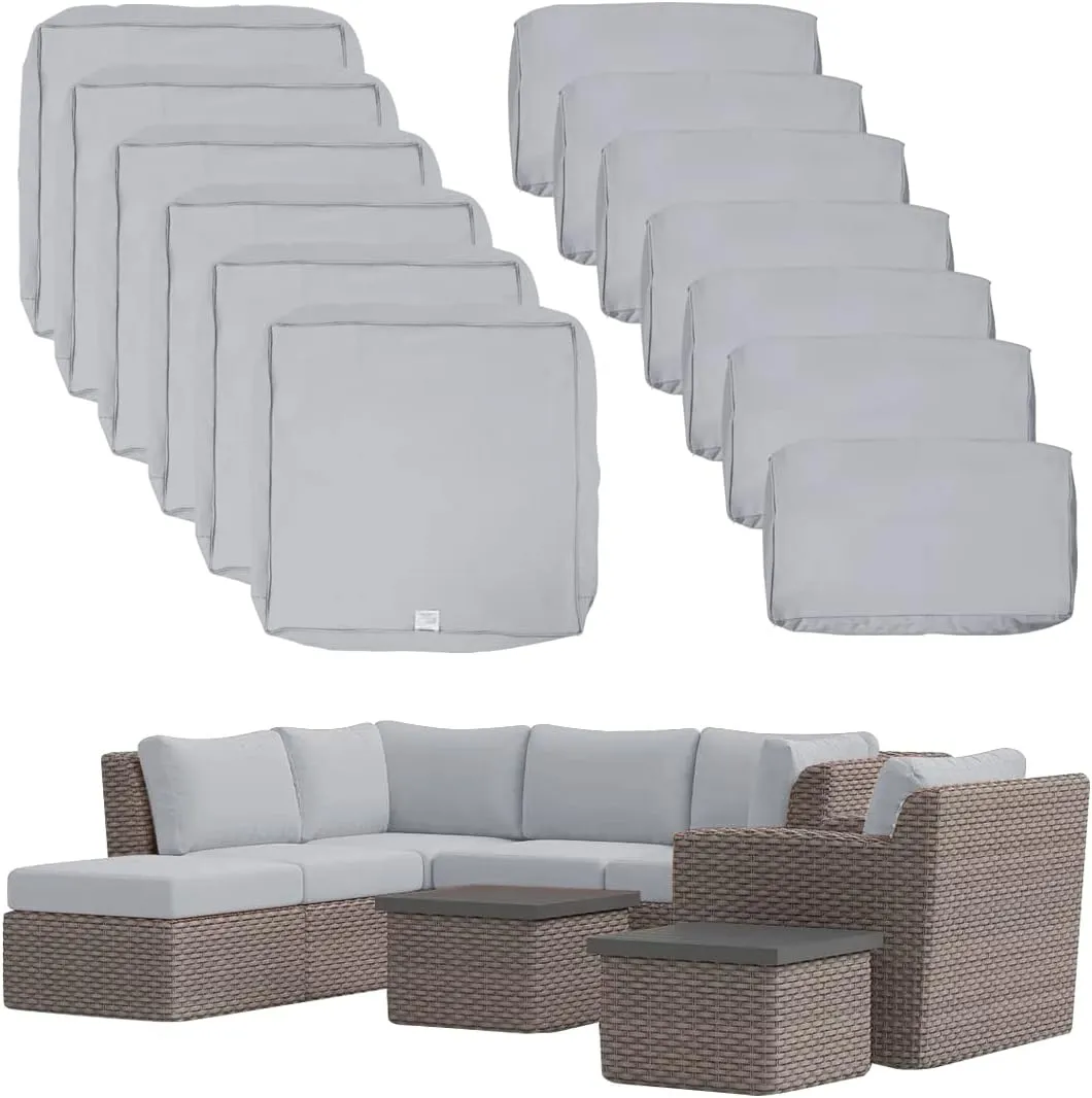 ClawsCover 13 Pack Outdoor Seat and Back Cushions Replacement Covers Fit for 6 Pieces 8-Seater Wicker Rattan Patio Furniture Conversation Set Sectional Couch Chairs,Gray-Include Cover Only