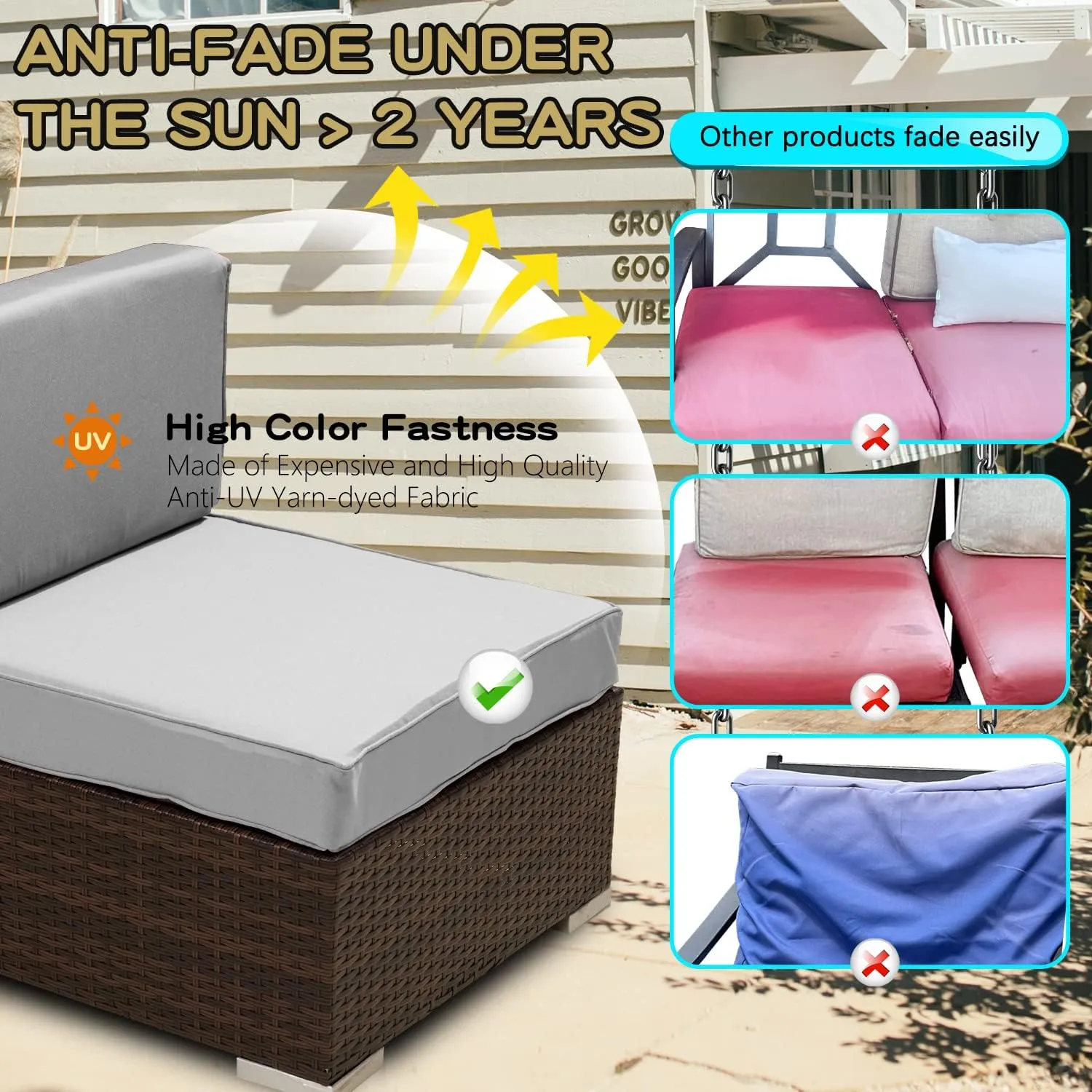 ClawsCover 13 Pack Outdoor Seat and Back Cushions Replacement Covers Fit for 6 Pieces 8-Seater Wicker Rattan Patio Furniture Conversation Set Sectional Couch Chairs,Gray-Include Cover Only