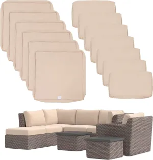 ClawsCover 13 Pack Outdoor Seat and Back Cushions Replacement Covers Fit for 6 Pieces 8-Seater Wicker Rattan Patio Furniture Conversation Set Sectional Couch Chairs,Khaki-Include Cover Only