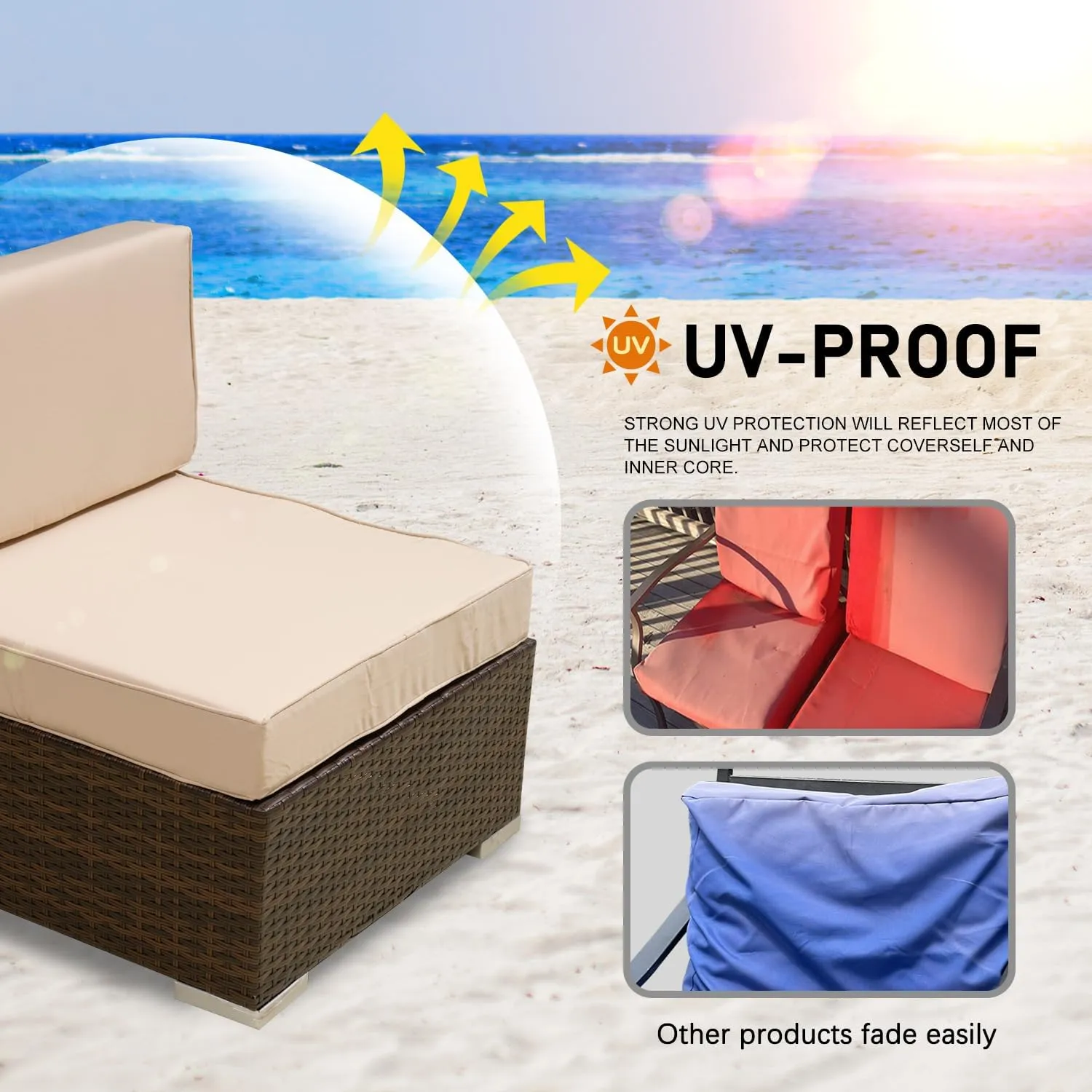 ClawsCover 13 Pack Outdoor Seat and Back Cushions Replacement Covers Fit for 6 Pieces 8-Seater Wicker Rattan Patio Furniture Conversation Set Sectional Couch Chairs,Khaki-Include Cover Only