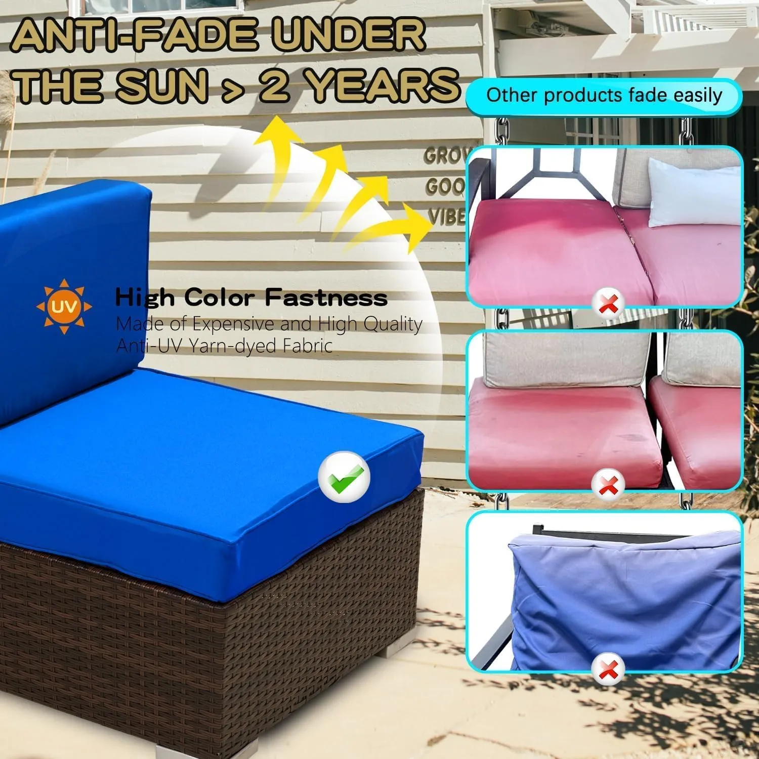 ClawsCover 13 Pack Outdoor Seat and Back Cushions Replacement Covers Fit for 6 Pieces 8-Seater Wicker Rattan Patio Furniture Conversation Set Sectional Couch Chairs,Royal Blue-Include Cover Only