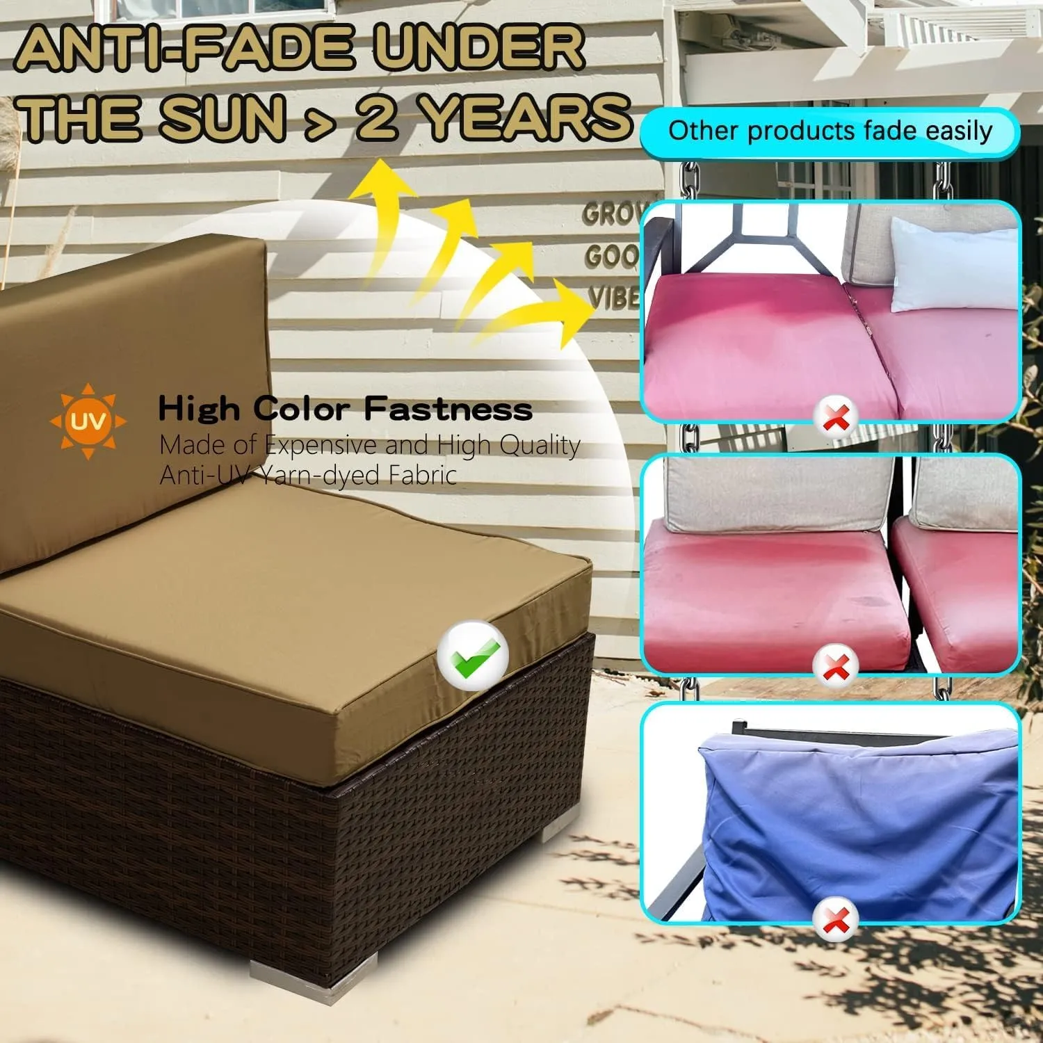 ClawsCover 13 Pack Outdoor Seat and Back Cushions Replacement Covers Fit for 8 Pieces 6-Seater Wicker Rattan Patio Furniture Conversation Set Sectional Couch Chairs,Taupe-Include Cover Only