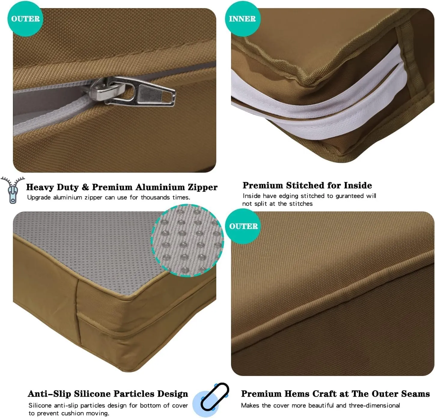 ClawsCover 13 Pack Outdoor Seat and Back Cushions Replacement Covers Fit for 8 Pieces 6-Seater Wicker Rattan Patio Furniture Conversation Set Sectional Couch Chairs,Taupe-Include Cover Only