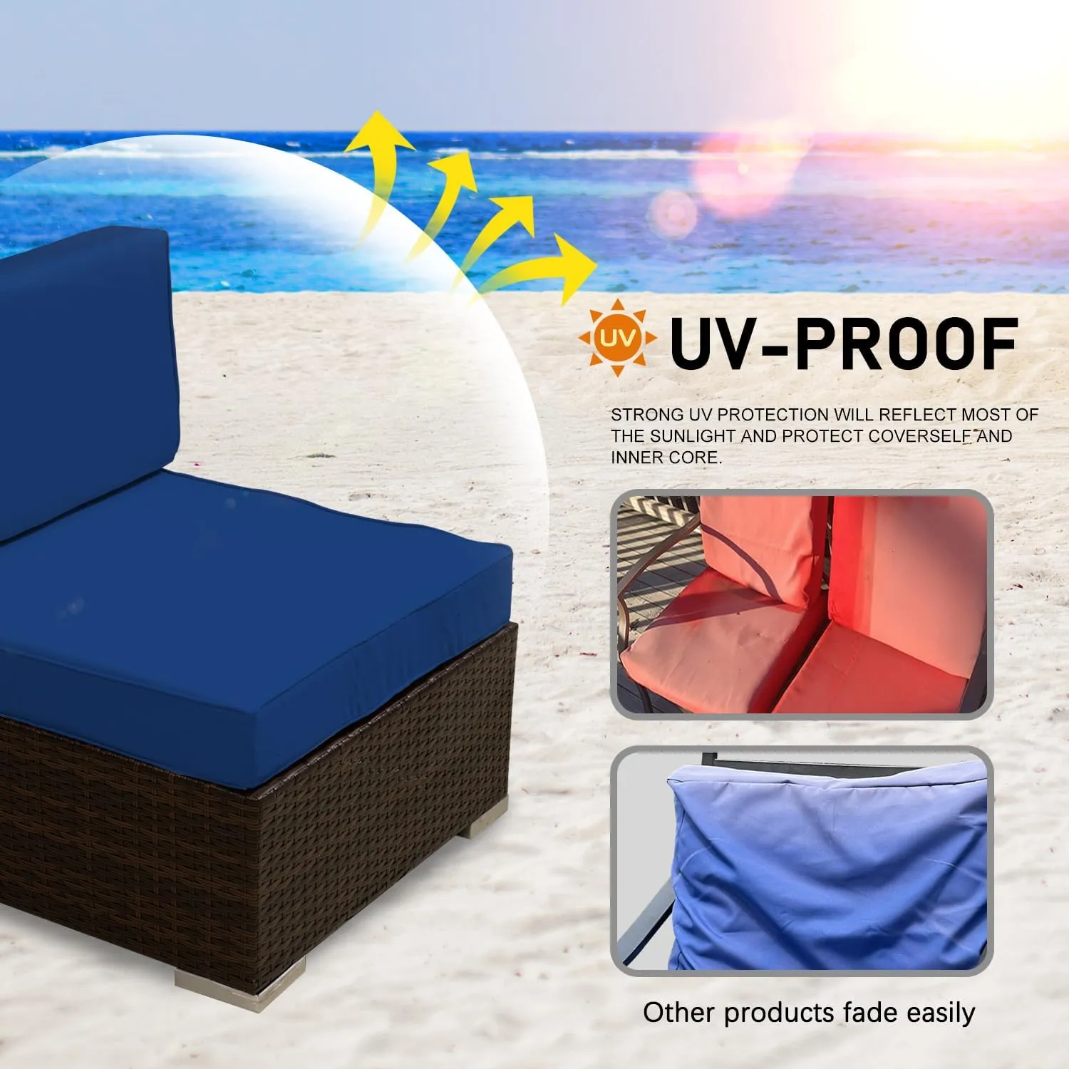 ClawsCover 14 Pack Outdoor Patio Seat and Back Cushion Replacement Covers Fit for 7Pieces 6-Seater Wicker Rattan Furniture Set Sectional Sofa Chair Couch,Aegean Blue-Include Covers Only (Small)