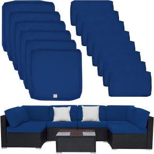 ClawsCover 14 Pack Outdoor Patio Seat and Back Cushion Replacement Covers Fit for 7Pieces 6-Seater Wicker Rattan Furniture Set Sectional Sofa Chair Couch,Aegean Blue-Include Covers Only (Small)