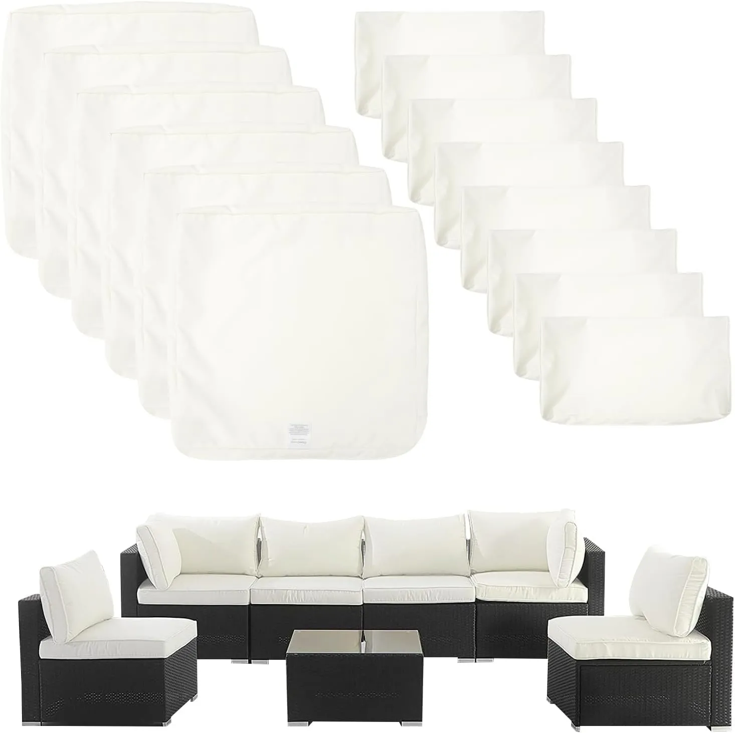 ClawsCover 14Pack Outdoor Patio Seat and Back Cushions Replacement Covers Fit for 7Pieces 6-Seater Wicker Rattan Sectional Couch Chair Furniture Set,Cream-Include Cover Only (Small)