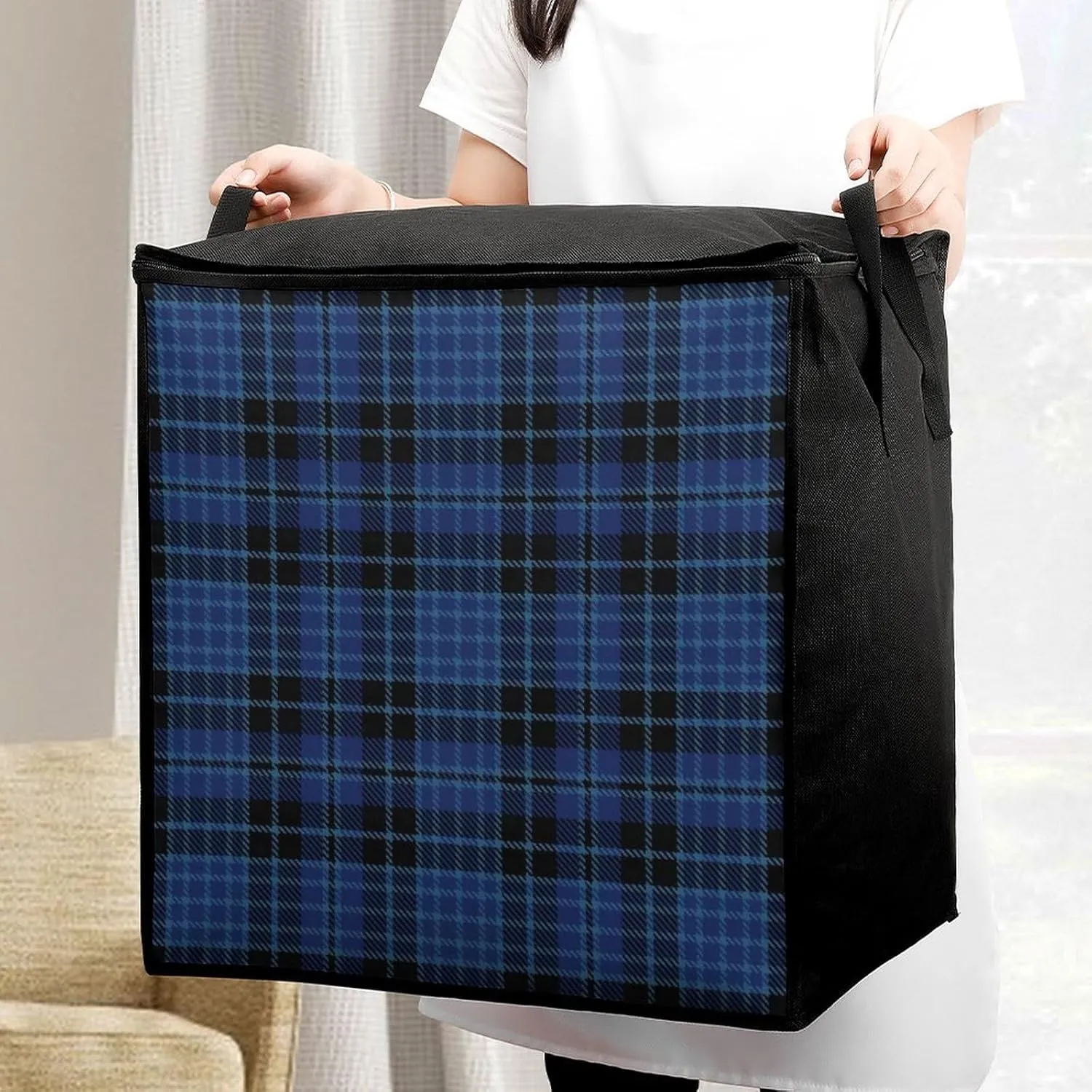 Clergy Blue Black White Large Capacity Portable Cotton Quilt Storage Bag Unisex