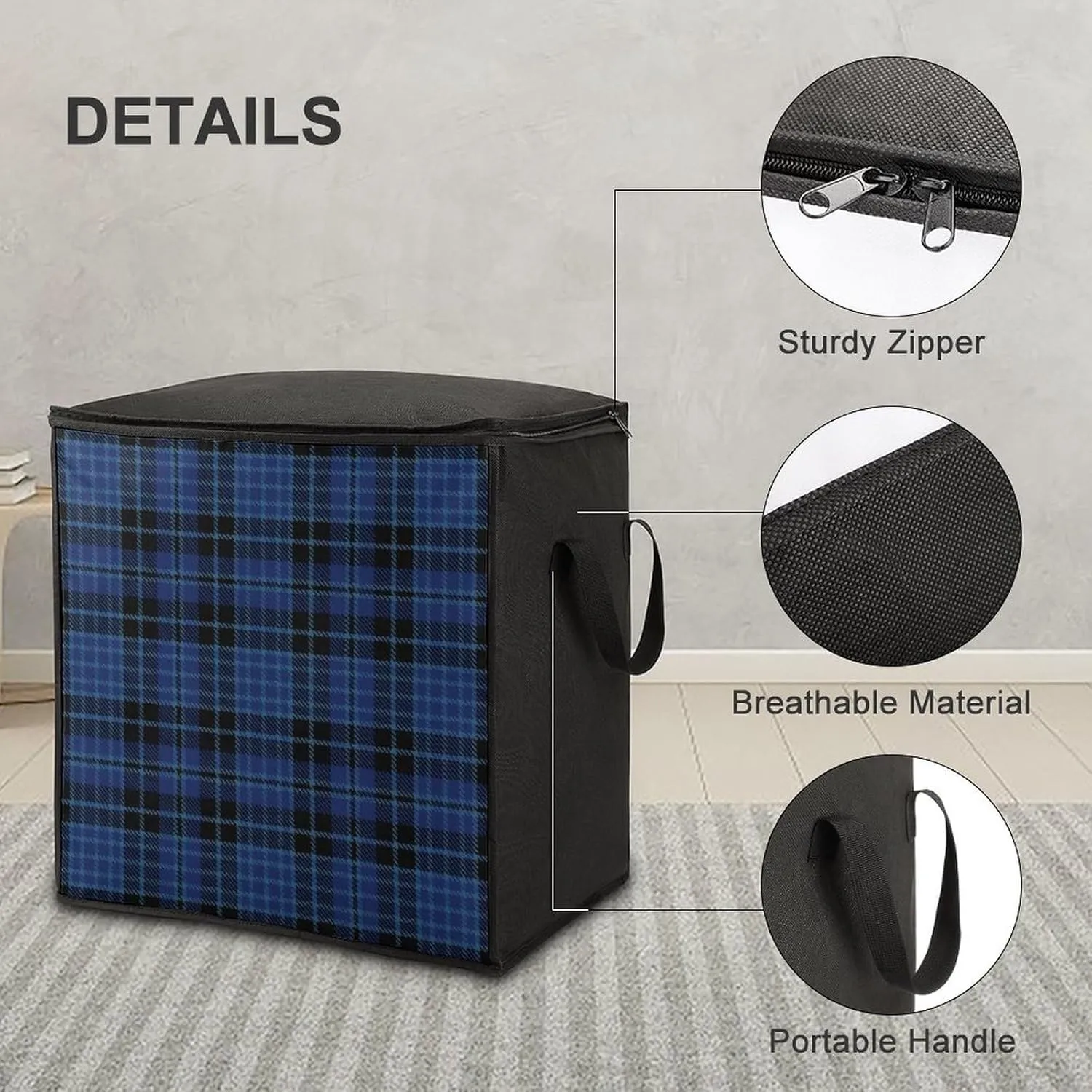 Clergy Blue Black White Large Capacity Portable Cotton Quilt Storage Bag Unisex