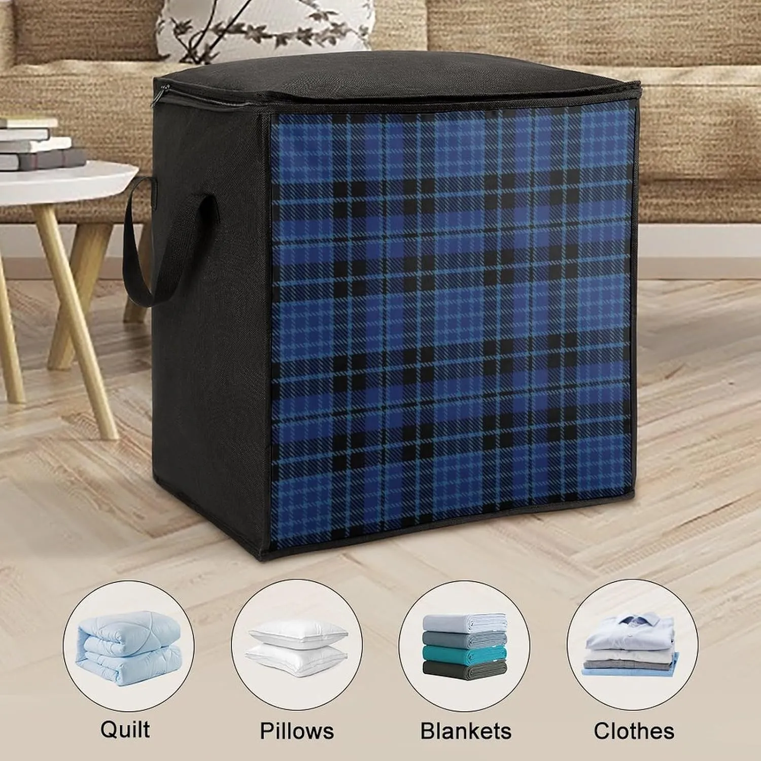 Clergy Blue Black White Large Capacity Portable Cotton Quilt Storage Bag Unisex