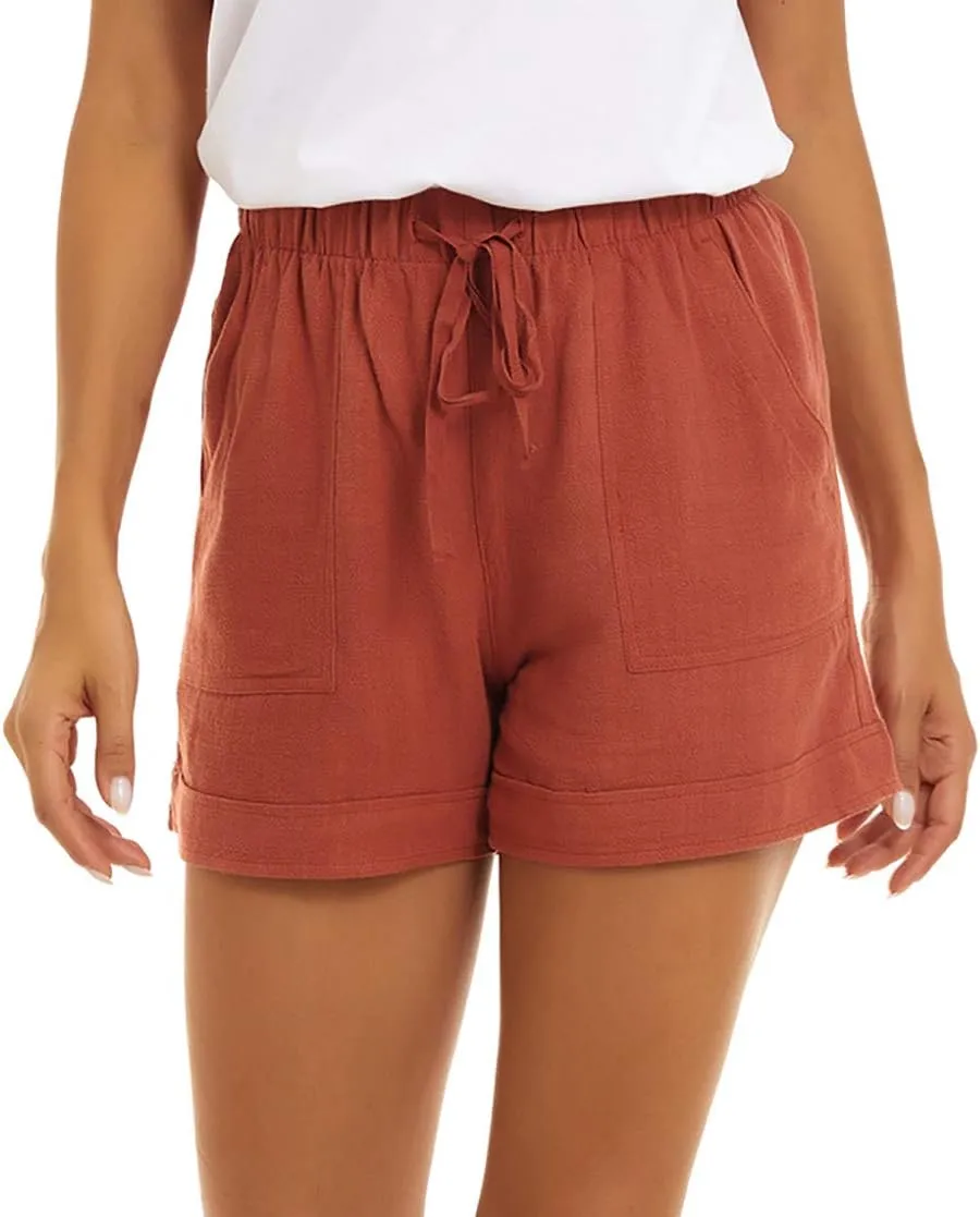 CNFUFEN Summer Lounge Shorts for Women Fashion Linen Wide Leg Flowy Comfy Pants