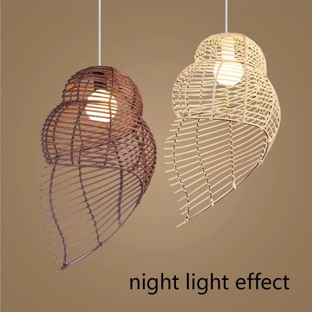 Coastal Conch Pendant Lights Personality Wicker Rattan Pendant Light Tropical Romantic Basket Hanging Lamp Hollow Revolving Vine Chandelier Lamps for Kitchen Island Dining Corridor Teahouse