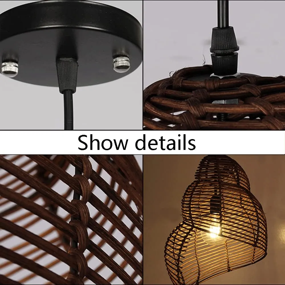 Coastal Conch Pendant Lights Personality Wicker Rattan Pendant Light Tropical Romantic Basket Hanging Lamp Hollow Revolving Vine Chandelier Lamps for Kitchen Island Dining Corridor Teahouse