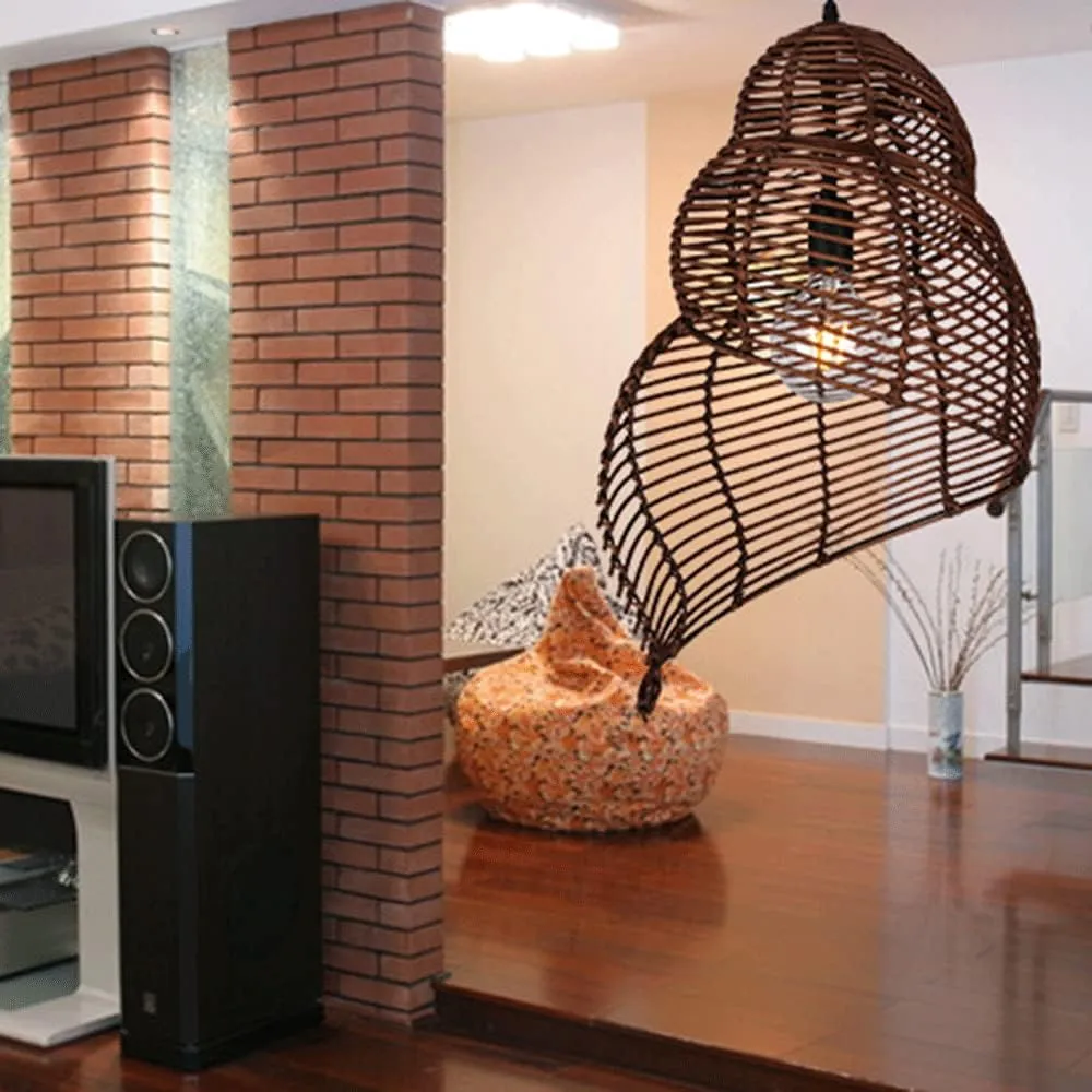 Coastal Conch Pendant Lights Personality Wicker Rattan Pendant Light Tropical Romantic Basket Hanging Lamp Hollow Revolving Vine Chandelier Lamps for Kitchen Island Dining Corridor Teahouse