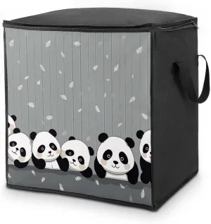 Comforter Blanket Storage Bags,Funny Panda Print Closet Organizers,Storage Containers for Clothes with Handles&Zippers