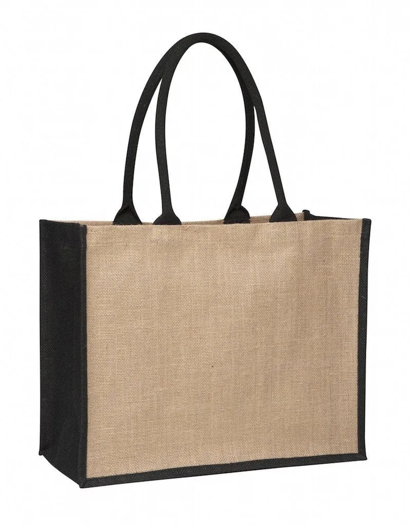 Contrast Black Laminated Jute Supermarket Bag