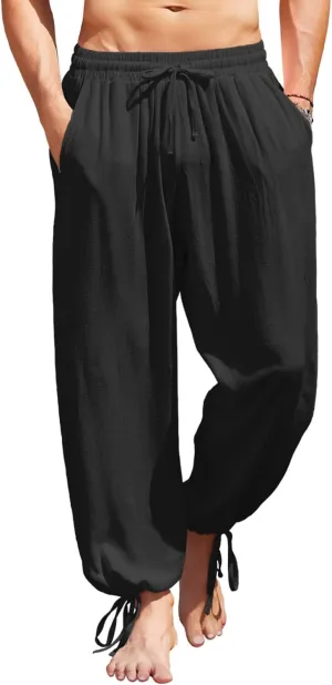COOFANDY Men's Cotton Linen Pants Casual Harem Pants Elastic Waist Beach Boho Yoga Trousers