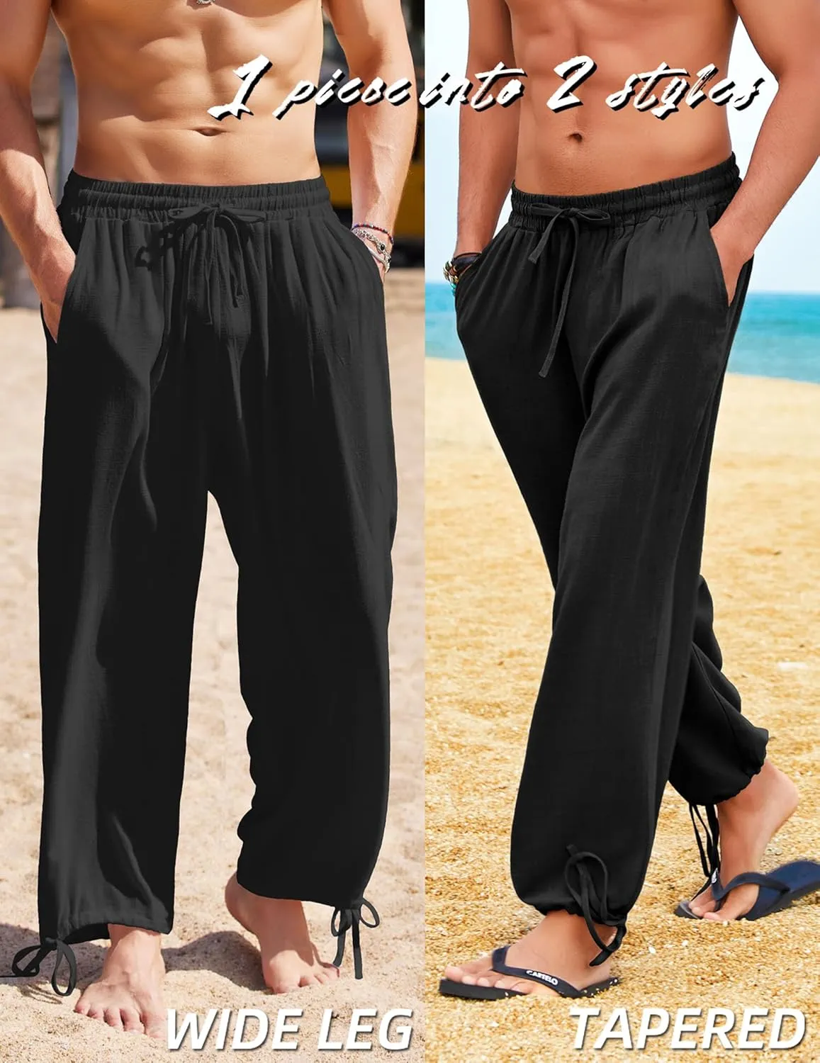COOFANDY Men's Cotton Linen Pants Casual Harem Pants Elastic Waist Beach Boho Yoga Trousers
