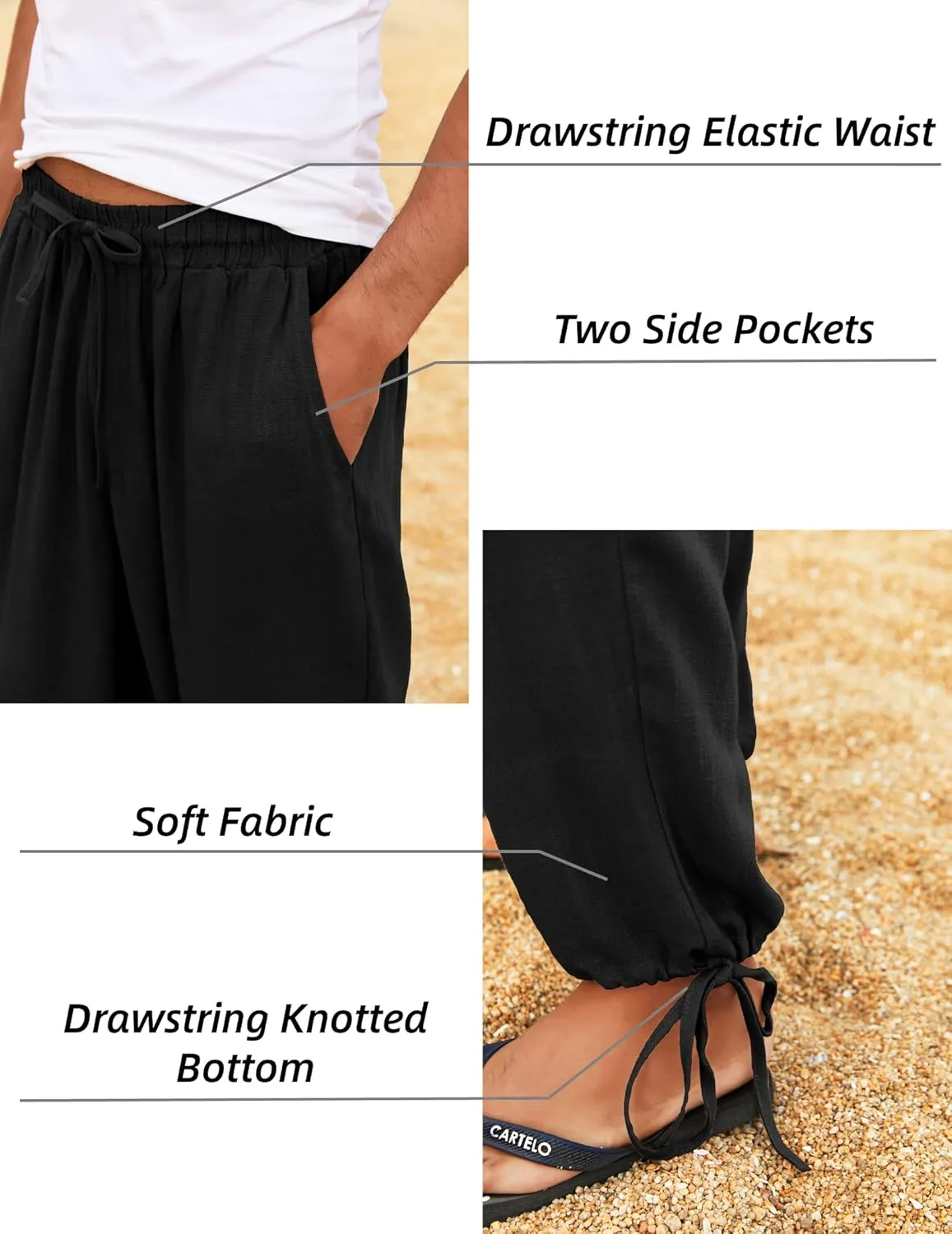 COOFANDY Men's Cotton Linen Pants Casual Harem Pants Elastic Waist Beach Boho Yoga Trousers