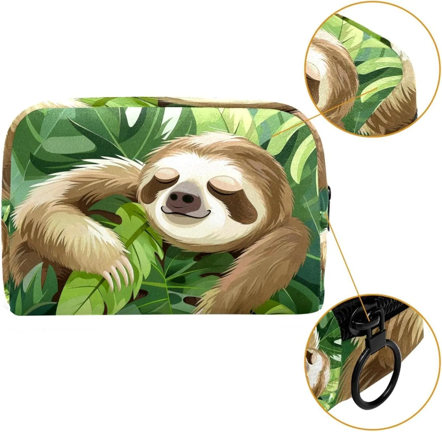 Cosmetic Bag Cartoon Sloth Leaf Travel Makeup Bag Portable Travel Toiletry Bag Makeup Organizer Bag 7.3x3x5.1in