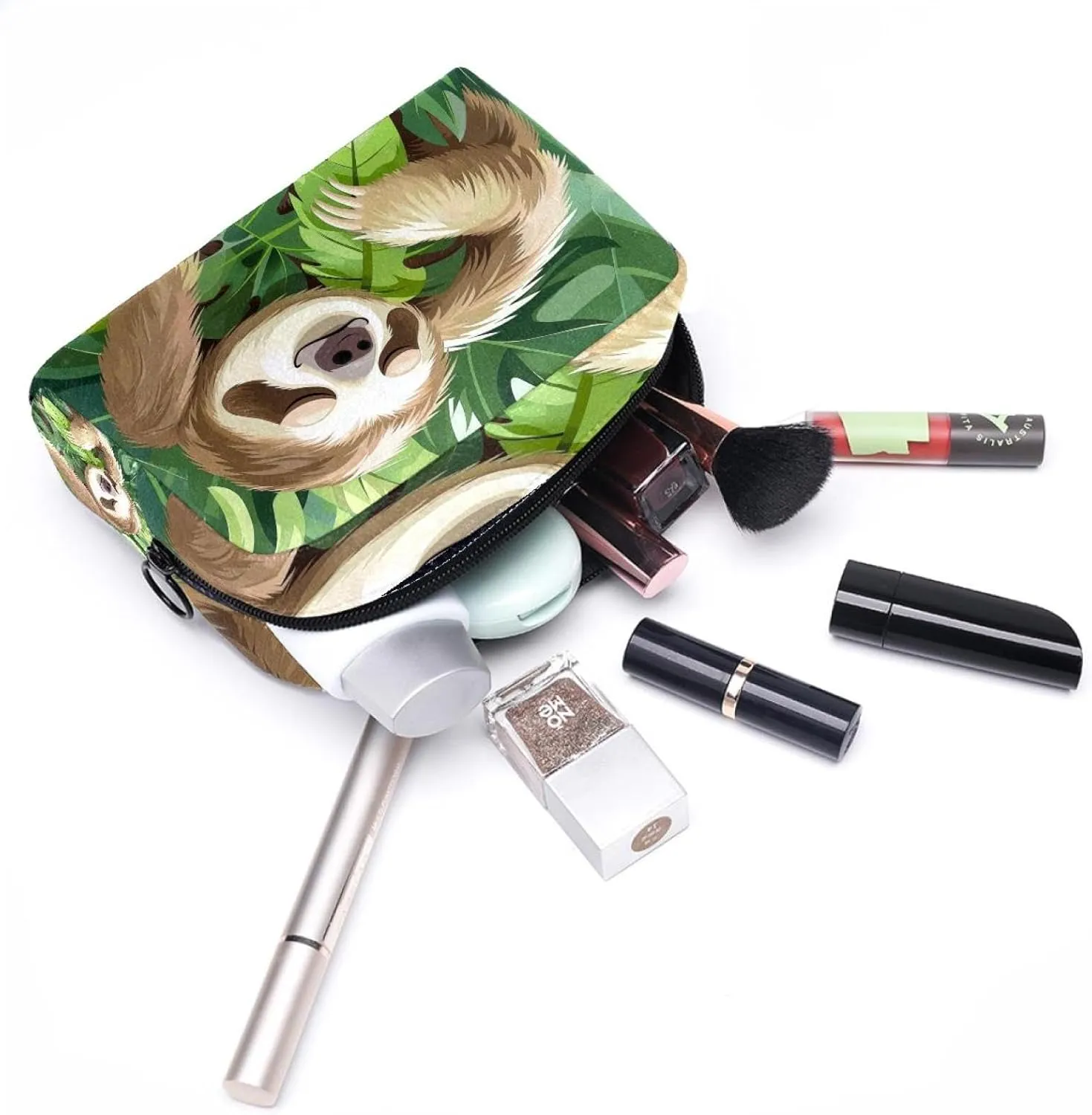 Cosmetic Bag Cartoon Sloth Leaf Travel Makeup Bag Portable Travel Toiletry Bag Makeup Organizer Bag 7.3x3x5.1in