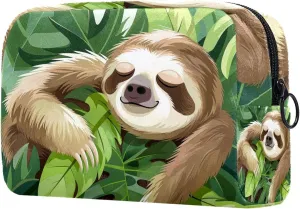 Cosmetic Bag Cartoon Sloth Leaf Travel Makeup Bag Portable Travel Toiletry Bag Makeup Organizer Bag 7.3x3x5.1in