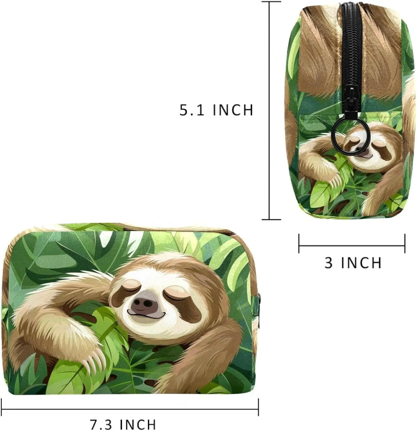 Cosmetic Bag Cartoon Sloth Leaf Travel Makeup Bag Portable Travel Toiletry Bag Makeup Organizer Bag 7.3x3x5.1in