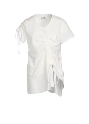 COTTON JERSEY ASYMMETRICAL T-SHIRT WITH GATHERED STRINGS