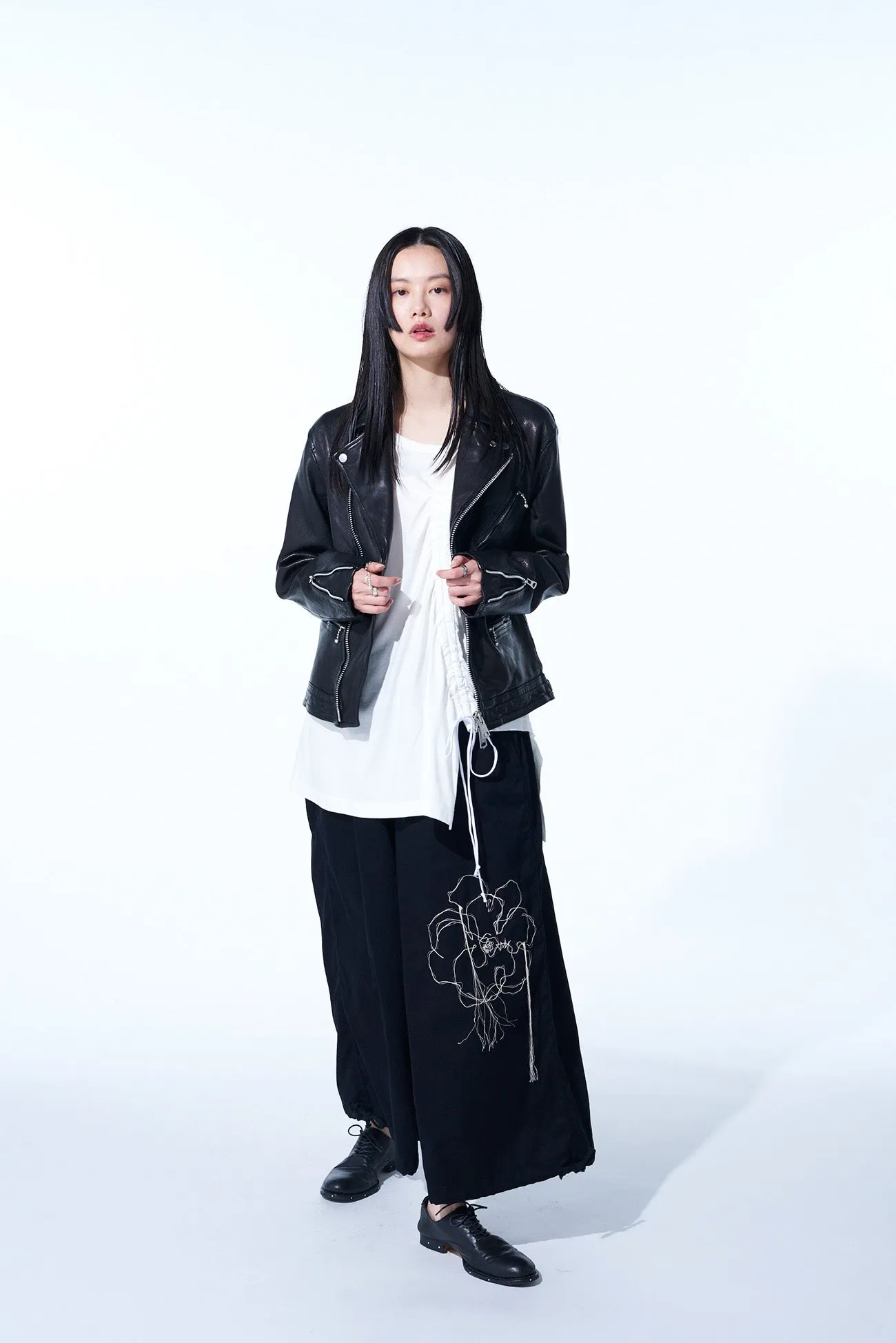 COTTON JERSEY ASYMMETRICAL T-SHIRT WITH GATHERED STRINGS