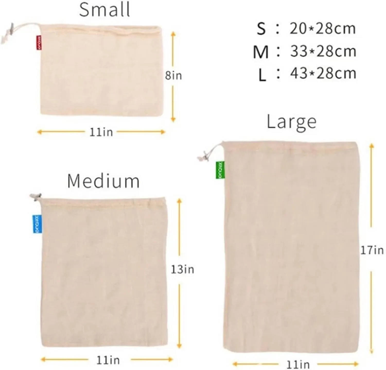 Cotton Mesh Vegetable Bags Produce Bag Reusable Cotton Mesh Vegetable Storage Bag Kitchen Fruit Vegetable with Drawstring Bags (Size : 43x28cm)
