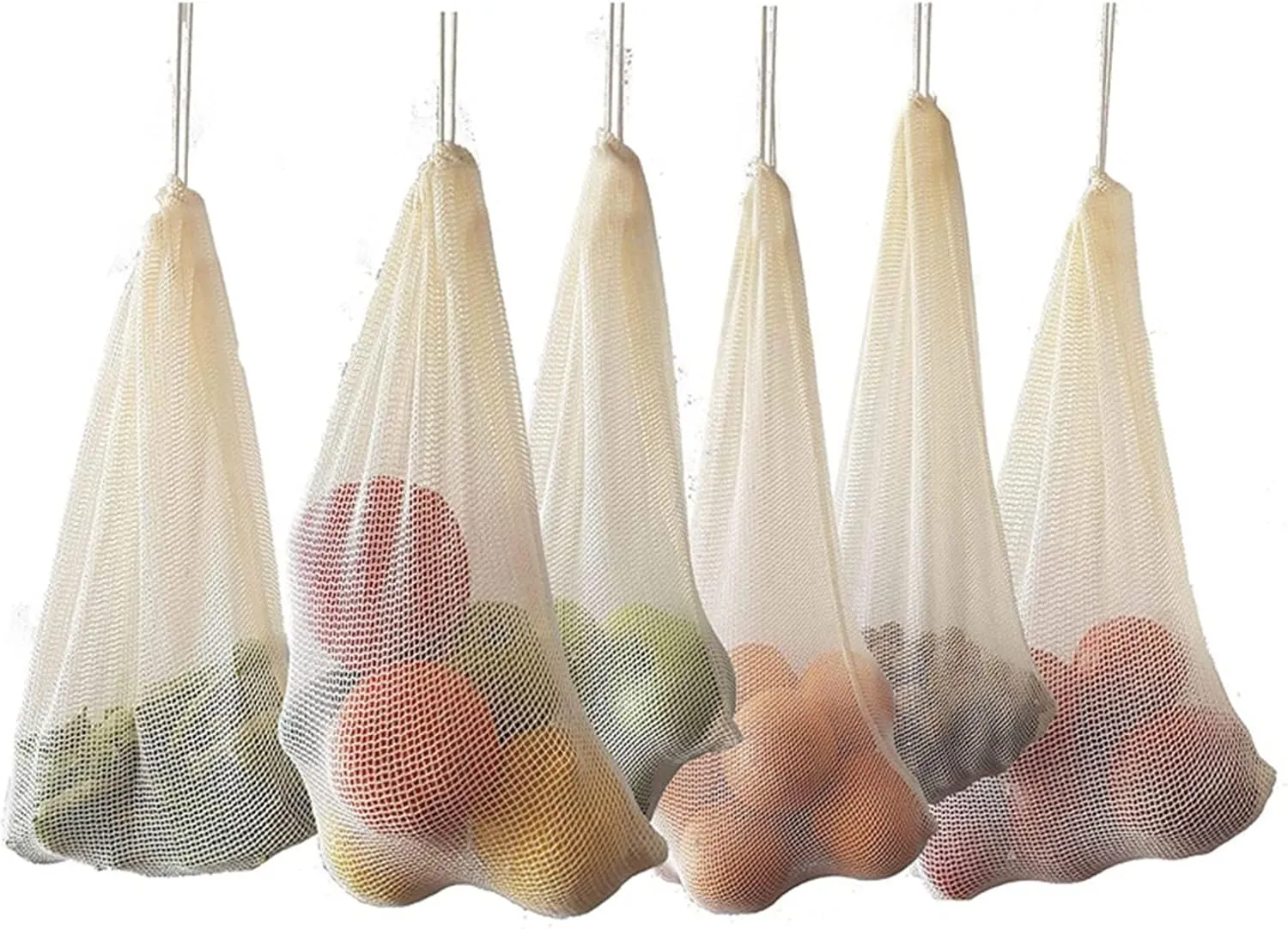 Cotton Mesh Vegetable Bags Produce Bag Reusable Cotton Mesh Vegetable Storage Bag Kitchen Fruit Vegetable with Drawstring Bags (Size : 43x28cm)