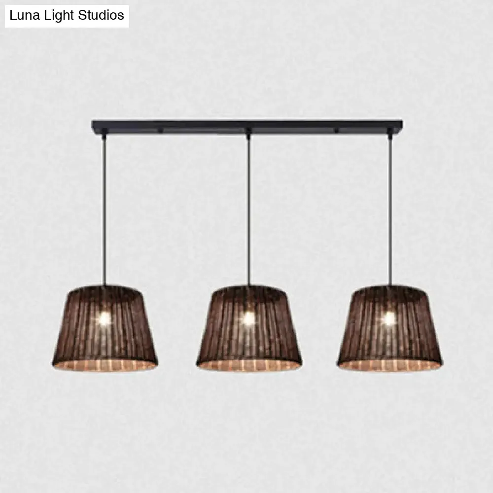 Country-Style Pendant Light with Rattan Shade for Restaurants - Brown Cone Design