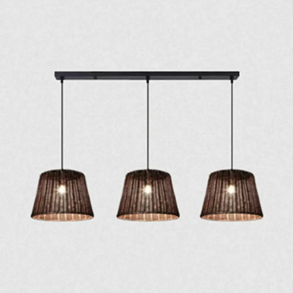 Country-Style Pendant Light with Rattan Shade for Restaurants - Brown Cone Design