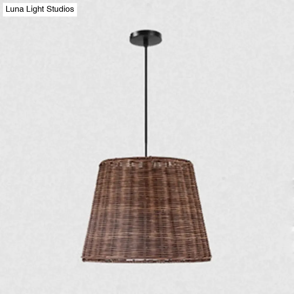 Country-Style Pendant Light with Rattan Shade for Restaurants - Brown Cone Design
